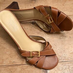 Vintage Talbots Strappy Mule Heeld Sandals coach tan with gold buckle women’s 9